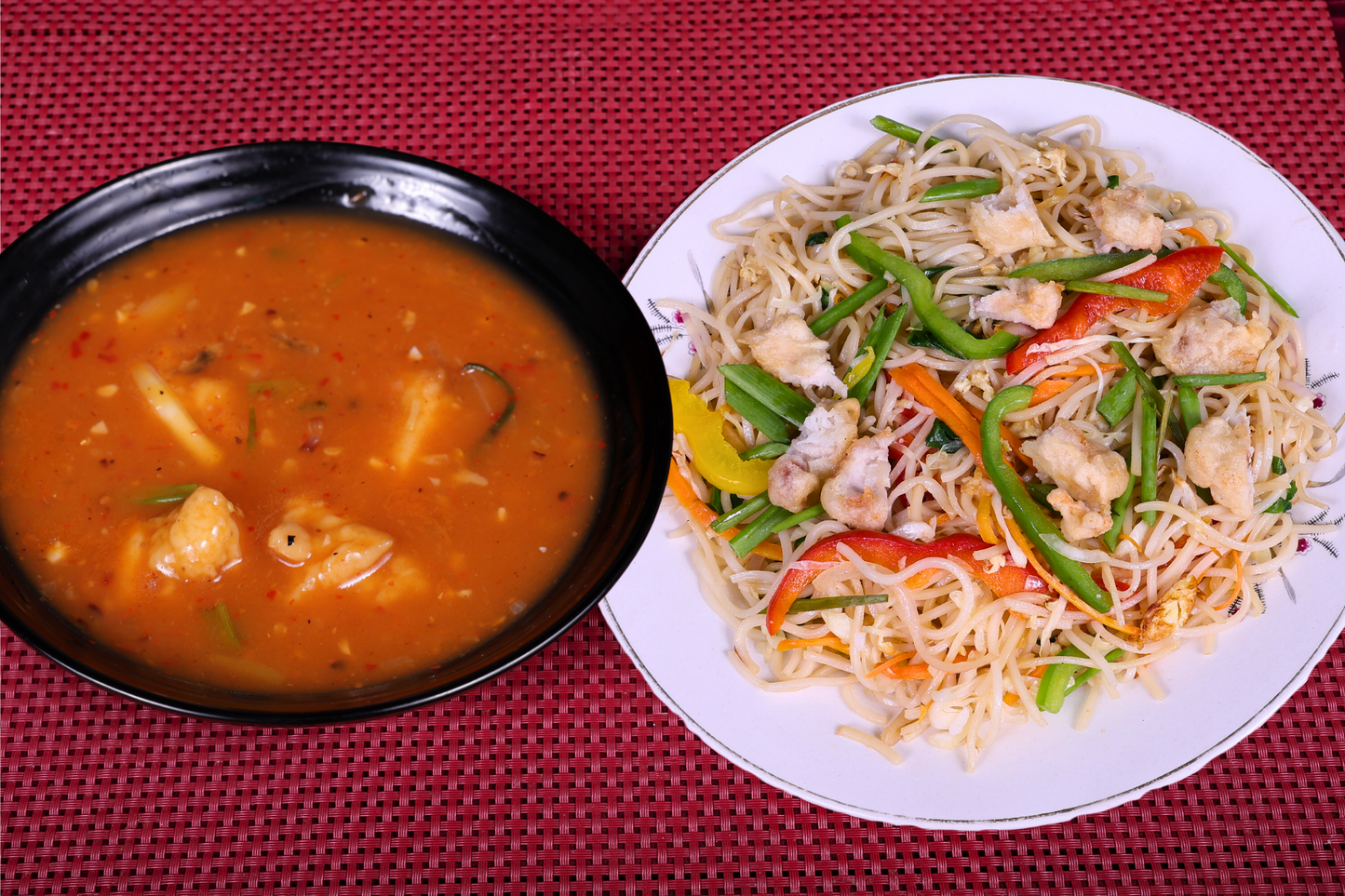 [Non-Veg Combo] - West lake spicy chicken served with chicken fried in soft noodles